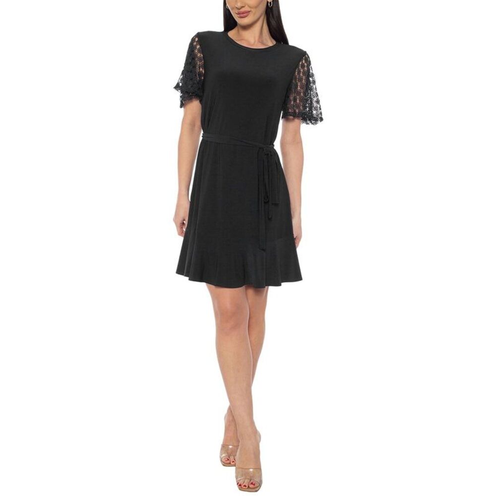 Tash + Sophie Womens  Lace Sleeve Dress, Black